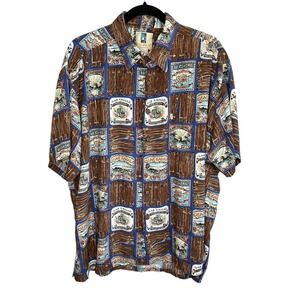 Kahala Hawaiian Shirt Men XL Retro Cigar Graphic Vacation Short Sleeve Brown USA
